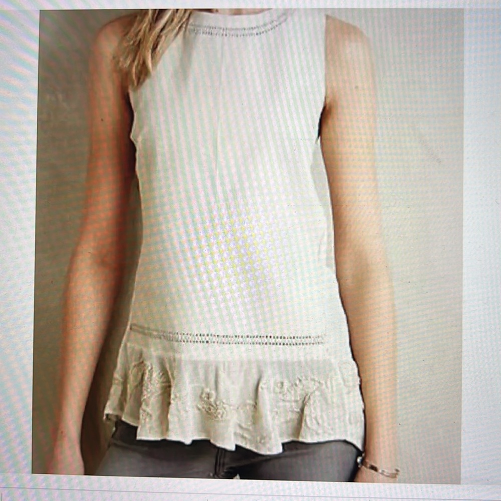 Anthropologie Leifsdottir cream leather and embroidered chiffon top Size Small.